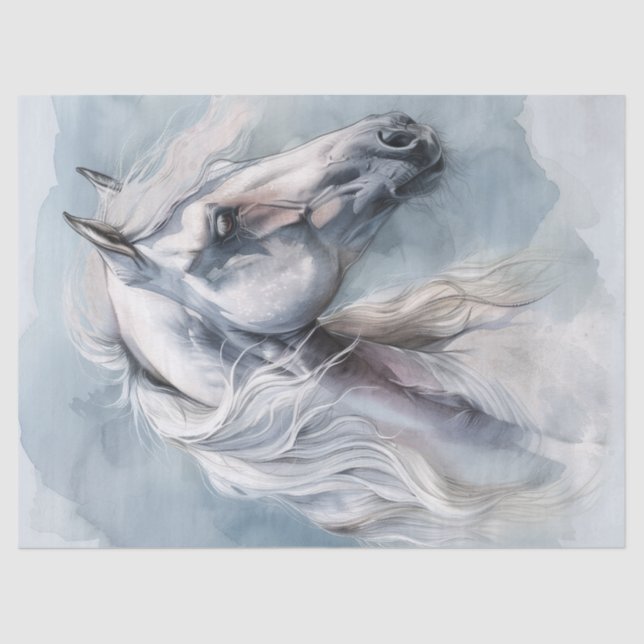 White Horse Watercolor Decoupage Tissue Paper (Front)