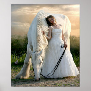 White Horse with Bride Poster