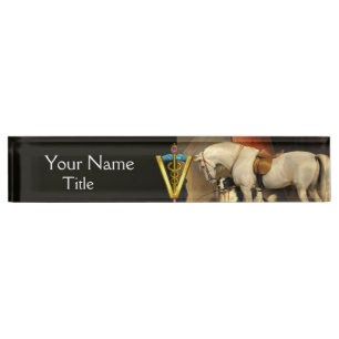 White Horse With Dogs / CADUCEUS VETERINARY SYMBOL Nameplate
