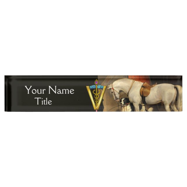 White Horse With Dogs / CADUCEUS VETERINARY SYMBOL Nameplate (Front)