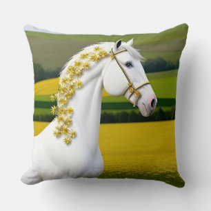 White Horse With Floral Garland Cushion