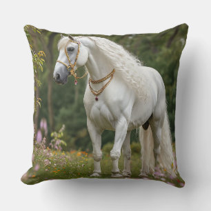 White Horse with Flowing Mane Cushion
