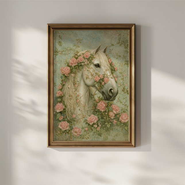 White Horse with Roses Poster (Creator Uploaded)
