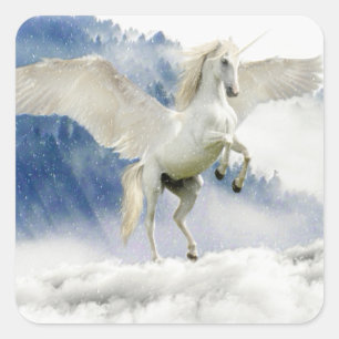 White Horse with Wings Square Sticker