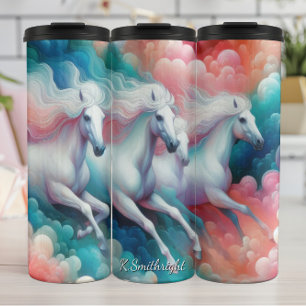 White Horses Flowing Manes Cloudscape Thermal Tumbler