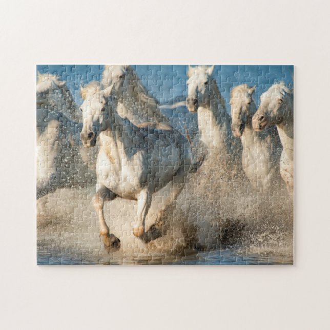 White horses of Camargue, France Jigsaw Puzzle (Horizontal)