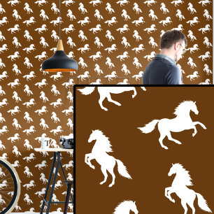 White Horses on Brown  Wallpaper