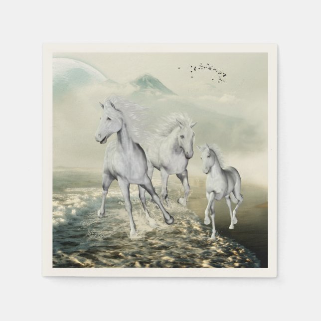 White Horses On The Beach Napkin (Front)