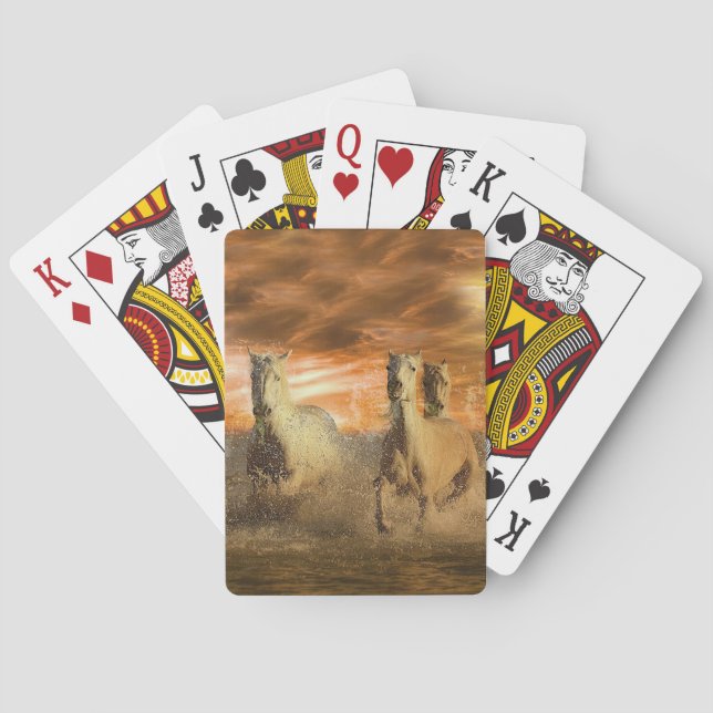 White Horses Running at Beach Sunset Playing Cards (Back)
