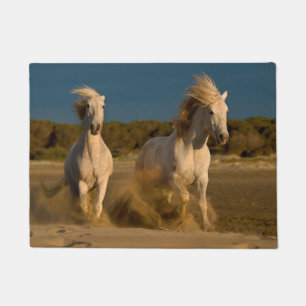 White Horses Running On Beach   Camargue, France Doormat