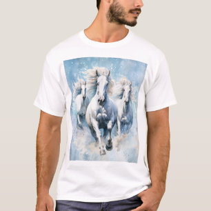 White Horses Snowbound Symphony: Galloping White M T-Shirt