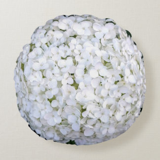 white hortensie round cushion