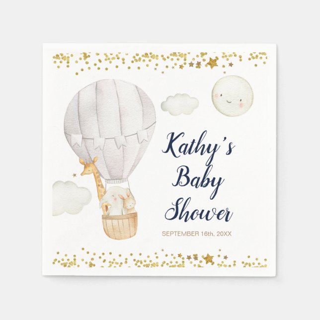White Hot air Balloon Jungle Baby Shower Napkin (Front)