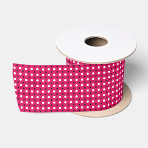 White, Hot Pink and Black Polka Dots Satin Ribbon