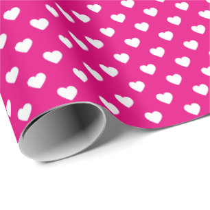 White Hot Pink Tiny Heart Patterned Wrapping Paper