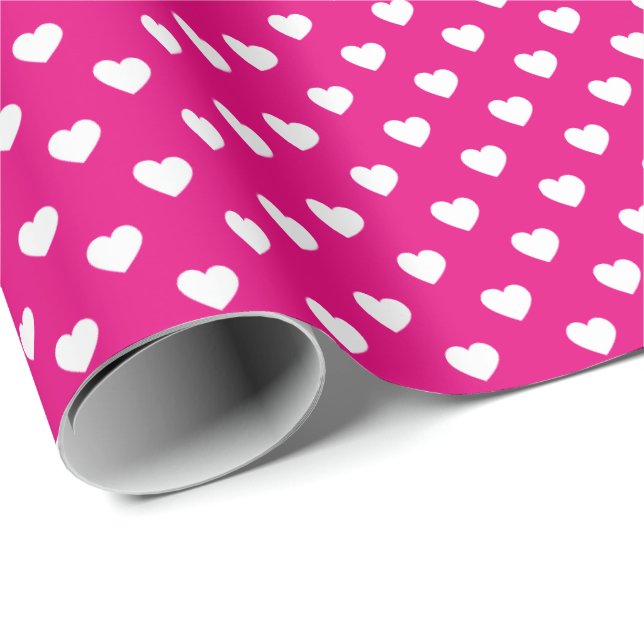 White Hot Pink Tiny Heart Patterned Wrapping Paper (Roll Corner)