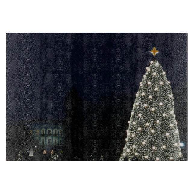 White House and National Tree Christmas Holiday DC Cutting Board (Front)