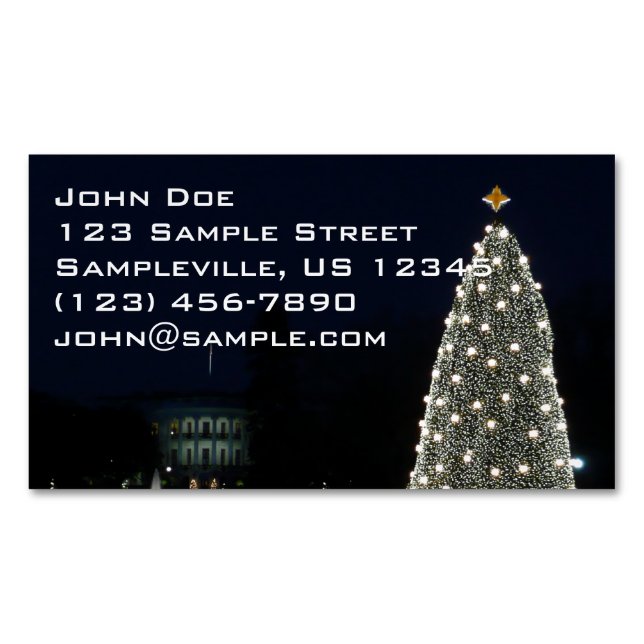 White House and National Tree Christmas Holiday DC Magnetic Business Card (Front)