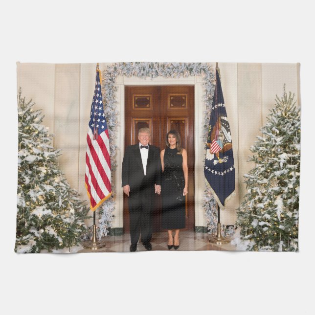 White House Christmas Donald Trump & Melania Tea Towel (Horizontal)