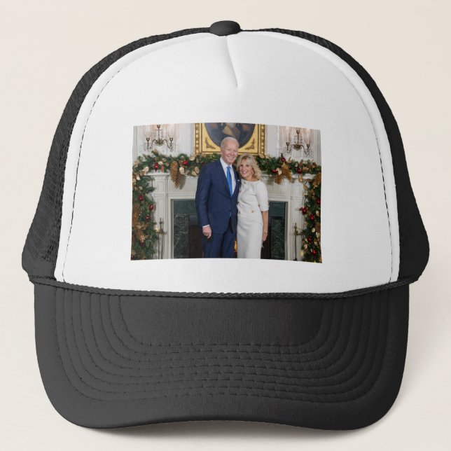 White House Christmas President Joe Biden Photo Trucker Hat (Front)