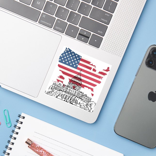 White House Custom-Cut Vinyl Sticker (Laptop w/ iPhone)