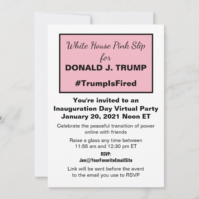 White House Pink Slip Anti-Trump Virtual Party Invitation (Back)