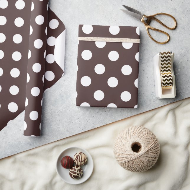 White huge polka dots on brown wrapping paper (Crafts)