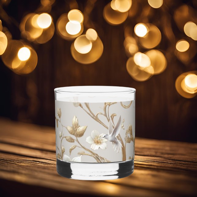 White Hummingbird Minimalist Floral Whiskey Glass (Creator Uploaded)