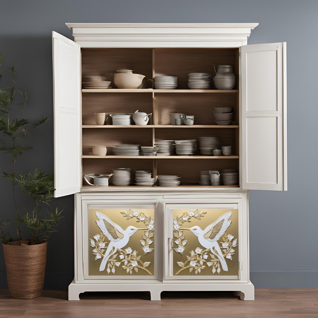 White Hummingbird on Gold Decoupage Tissue Paper (Creator Uploaded)