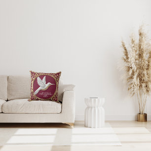 White Hummingbird on Red Cushion