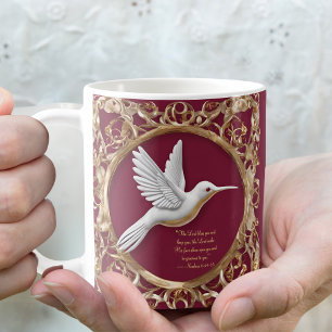 White Hummingbird on Red Morning Blessing Mug