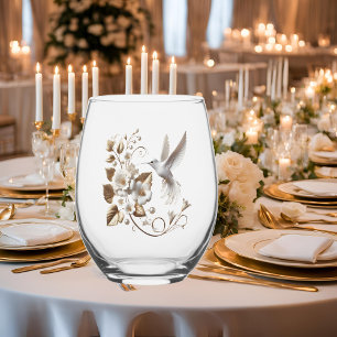 White Hummingbird Stemless Wine Glass