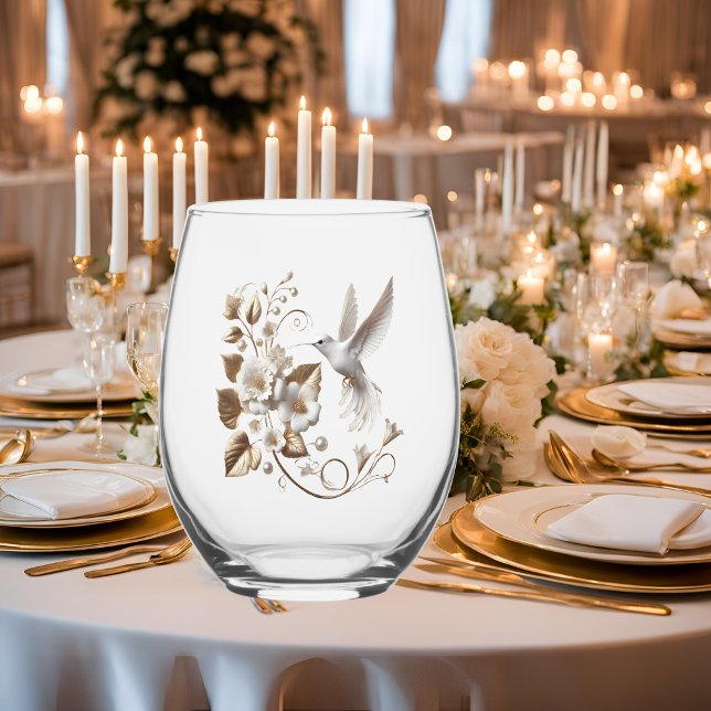 White Hummingbird Stemless Wine Glass (Creator Uploaded)
