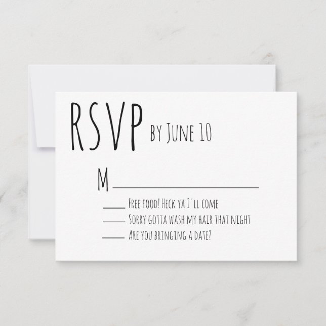 White Humourous Wedding RSVP Card (Front)