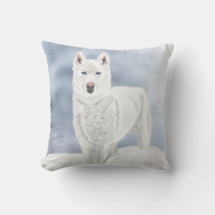 White Husky against Snowy Background Cushion