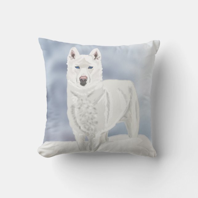 White Husky against Snowy Background Cushion (Front)