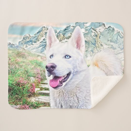 White Husky dog Sherpa blanket Zazzle.co.uk