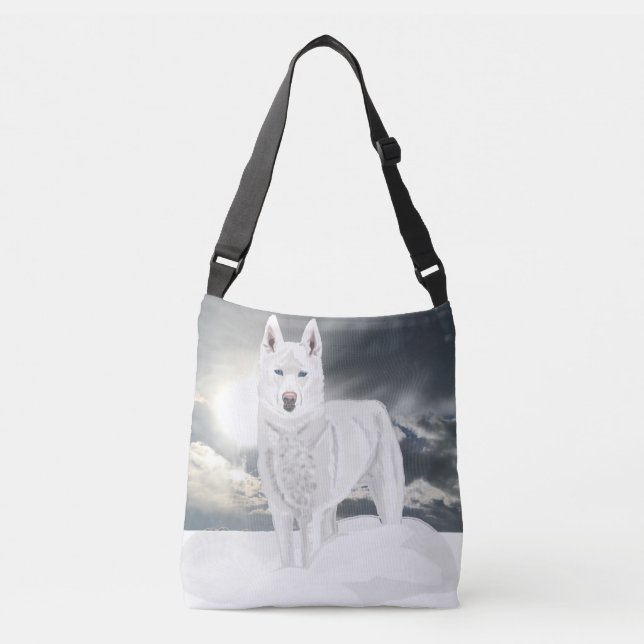 White Husky in Snow Crossbody Bag (Front)