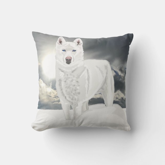 White Husky in Snow Cushion (Front)