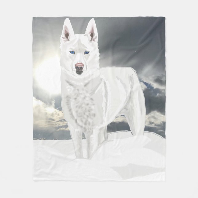 White Husky in Snow Fleece Blanket (Front)