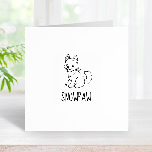 White Husky Puppy Dog Custom Name Rubber Stamp (Creator Uploaded)