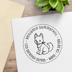 White Husky Puppy Dog Round Address Rubber Stamp
