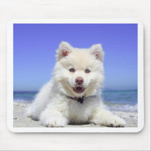 White Husky Puppy with Blue Eyes Mouse Mat