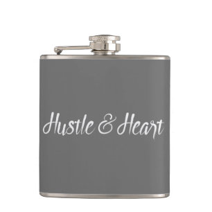 White Hustle and Heart Typography Hip Flask