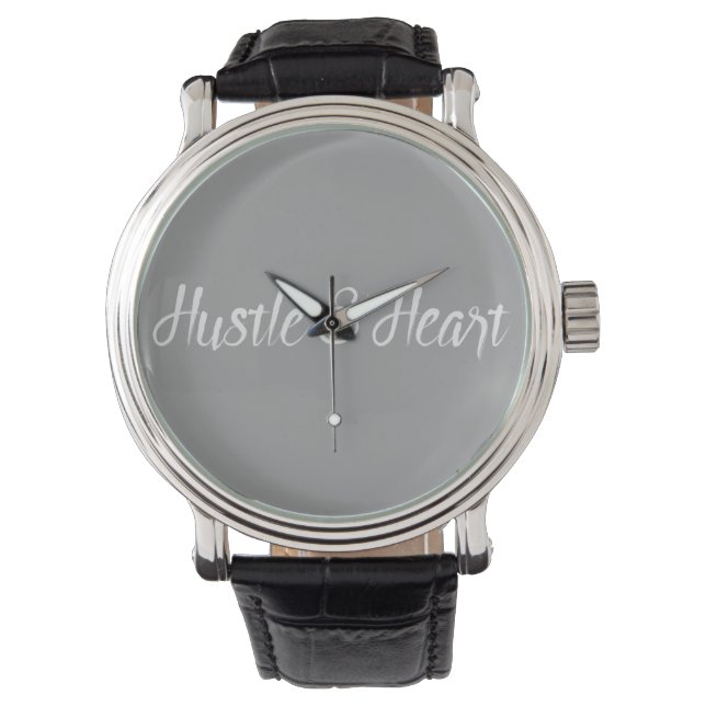 White Hustle and Heart Typography Watch (Front)