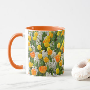WHITE HYACINTHS & YELLOW AND ORANGE TULIPS MUG