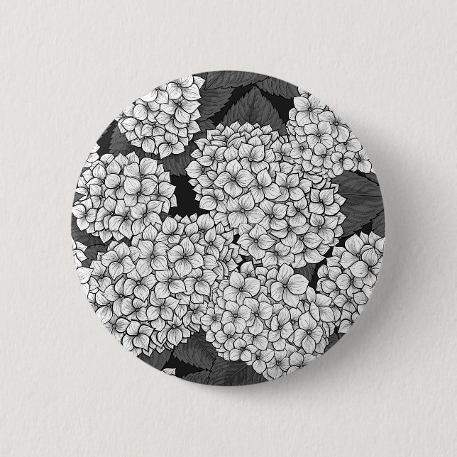 White hydrangea 6 cm round badge (Front)