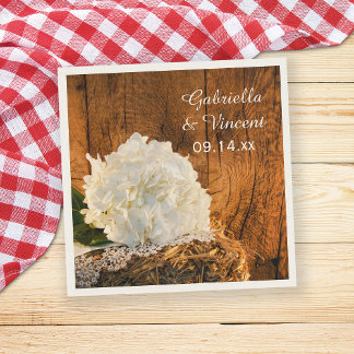 White Hydrangea and Barn Wood Country Wedding Napkin