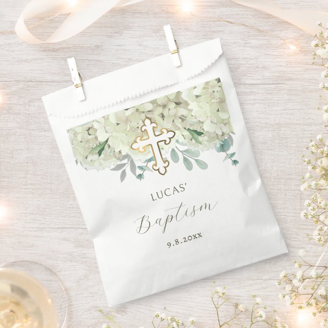 White Hydrangea Baptism Favour Bags (Clipped)