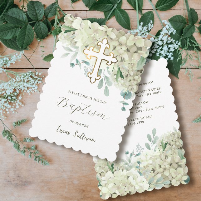 White Hydrangea Baptism Invitation (Creator Uploaded)